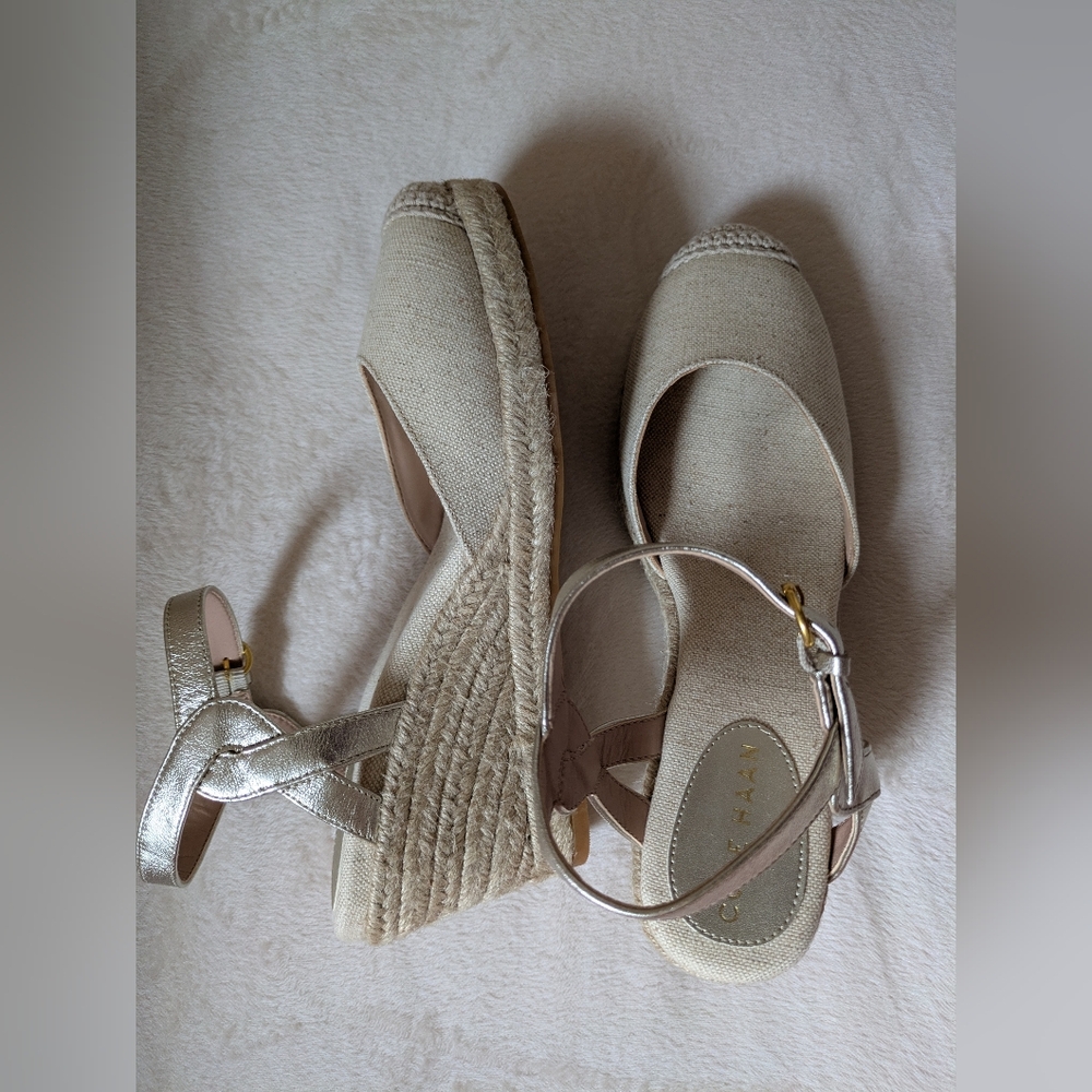 Cole Haan Women's Cream Espadrille Wedge Sandals